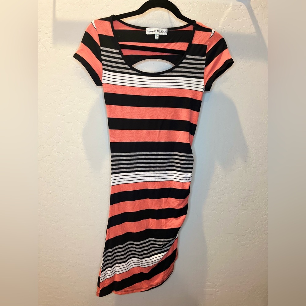 Almost Famous Black and Coral Striped Dress